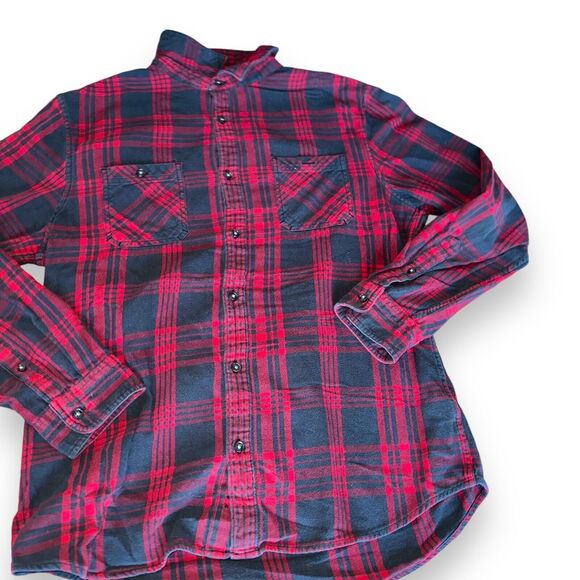 Mens Flannel Shirt Large Red Buffalo Checked Plaid Lumberjack Fisherman - Picture 4 of 16